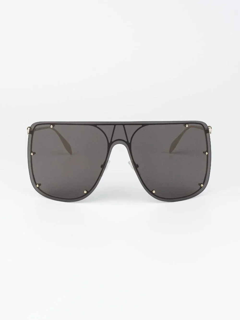 Alexander McQueen Men Sunglasses Gold Grey Shield AM0313S 001 NEW AUTHENTIC